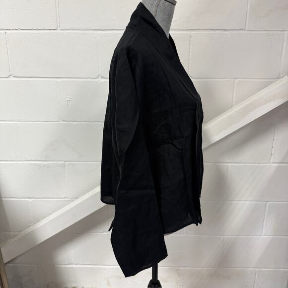 Eileen Fisher Black Organic Handkerchief Linen High Collar Jacket Sz Medium NWT - Picture 4 of 9